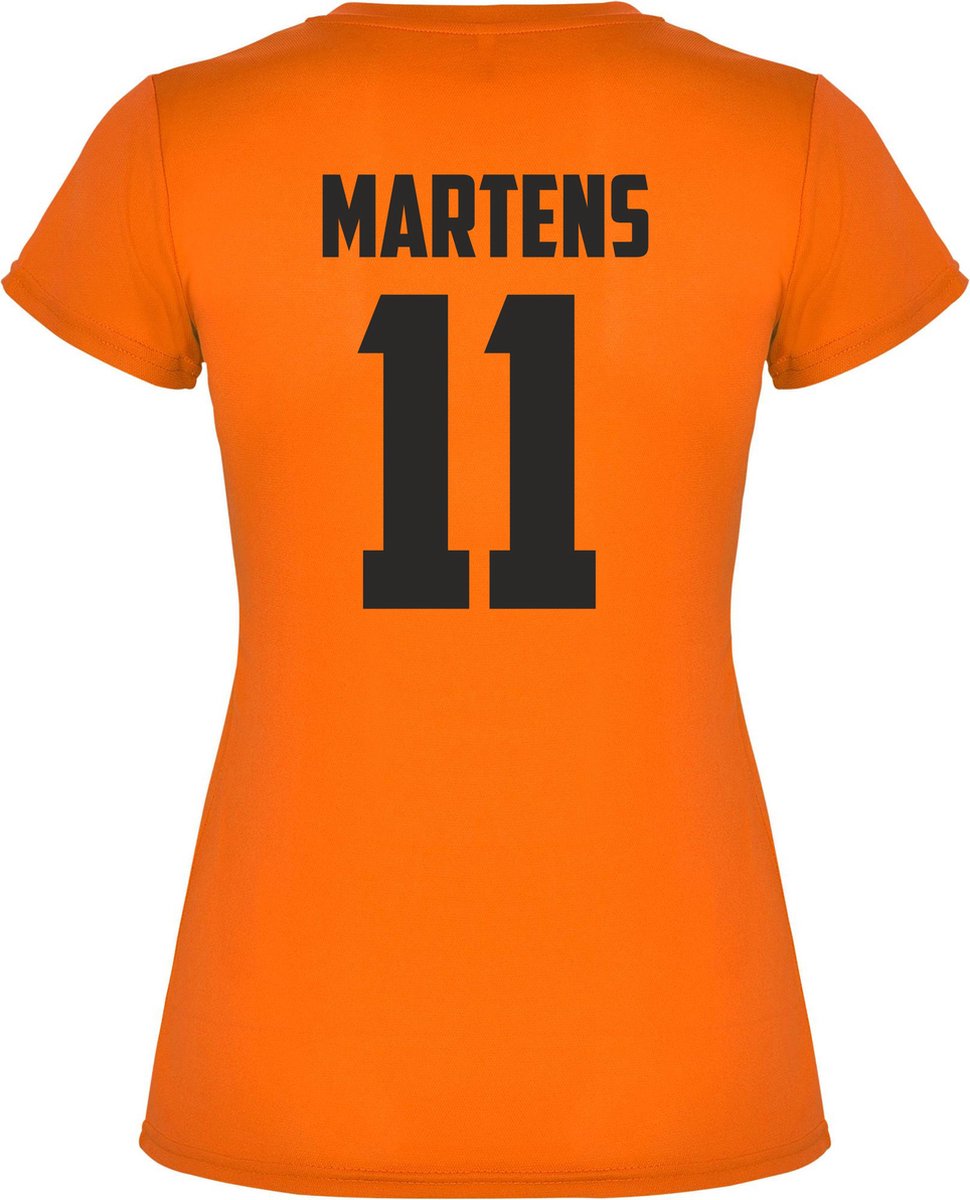 Dames t-shirt Martens 11 | Voetbalshirts dames nederlands elftal | ek2022 | oranje shirt dames | Oranje fluor | maat XL